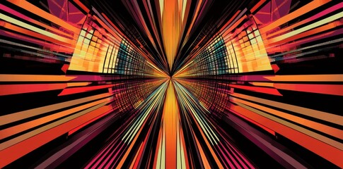 Poster - Abstract Colorful Radiating Lines And Grids Design