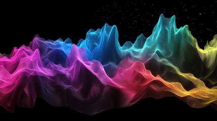 Poster - A colorful 3D-rendered gradient wave with chromatic dispersion, producing a thin-film spectral effect