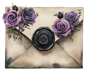 Wall Mural - png envelope with wax seal envelope roses illustration.