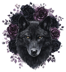 Canvas Print - PNG Black color wolf art illustration animal.