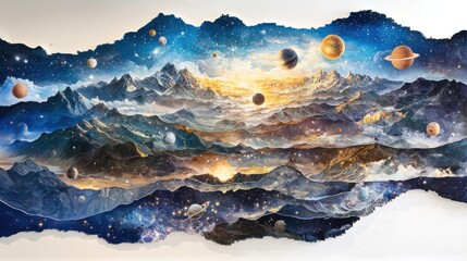 Aufkleber - Exploring cosmic harmony layered planets and stars digital art intergalactic environment aerial perspective infinite imagination