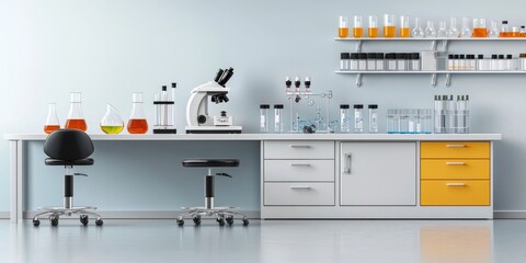 Poster - Laboratory scene showcasing multiple chemical reactions in progress, with clear labeling and an organized workspace on a neutral backdrop