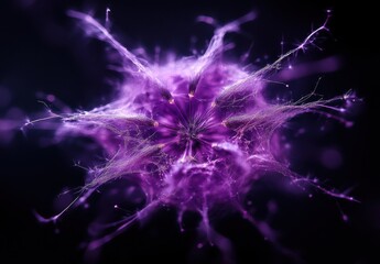 Poster - Abstract representation of a vibrant and intricate purple cell showcasing biological structures and intricate patterns against a dark background