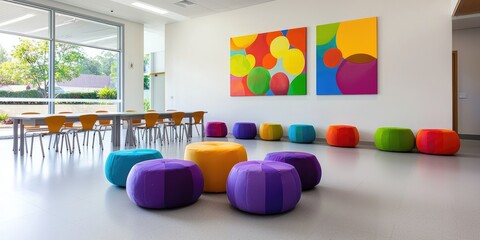 Aufkleber - Creative school environment showcasing vibrant student artwork and inspiring decor