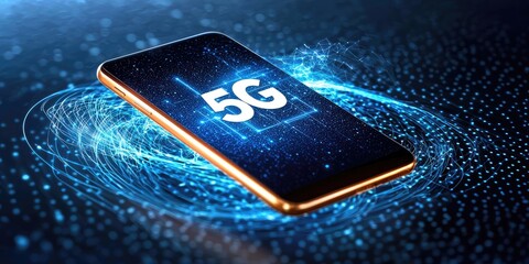 Aufkleber - Artistic representation of 5G connectivity enhancing various digital devices in motion