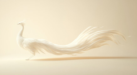 Aufkleber - A delicate white phoenix with an elegant, flowing tail moves gently in a tranquil environment, showcasing its ethereal beauty