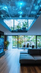 Poster - Enhancing daily life with advanced voice-activated smart home technology modern living room digital environment innovative vision