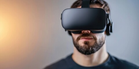 Aufkleber - advanced VR gaming technology demonstration, sleek hardware and demo screens, informative and engaging setting, neutral background