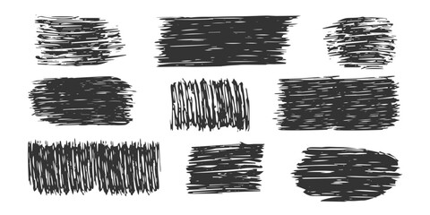 Poster - Set of Sketchy black strokes with scribble texture. Minimalist Abstract textured Frames. Rough effect element for highlight, creative art design, collage