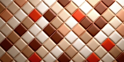 Fototapete - Modern Glossy Tile Surface in Warm Earthy Tones Including Beige, Brown, and Red with a Contemporary Geometric Pattern Design