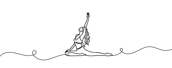 Wall Mural - Woman sitting in yoga pose. Continuous one line drawing. Vector illustration