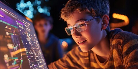 Aufkleber - A teacher guiding students on a thrilling school field trip, navigating through a science center with hands-on exhibits