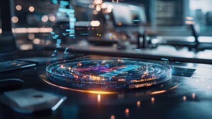 Poster - Visualizing real-time data analysis futuristic workspace holographic dashboard high-tech environment immersive view dynamic analytics