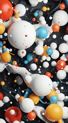 Poster - Playful intertwining of colorful spheres and organic shapes in a dynamic abstract design digital art vibrant environment overhead viewpoint whimsical concept