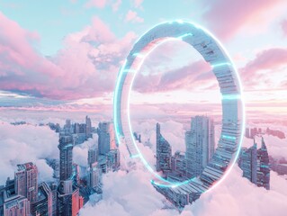 Poster - Futuristic urban exploration neon cityscape digital art high-tech environment aerial view gigapixel visualization