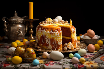 Wall Mural - Image of easter composition with Ukrainian national traditional food Generative AI