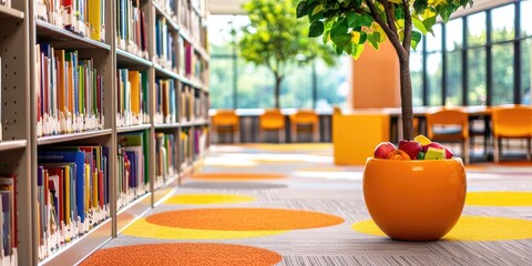 Aufkleber - Display of educational resources in a school library, vibrant colors, inviting atmosphere