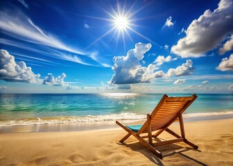 Wall Mural - Sunny Beach Relaxation: Lounge Chair, Ocean Waves, Summer Vacation