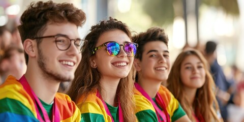 Aufkleber - group of students in matching uniforms and colorful accessories, sitting in a library, reflecting personal style