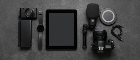 Wall Mural - set of different gadgets on dark background