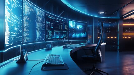 Poster - Futuristic Control Room with High-Tech Screens and Data Visualization