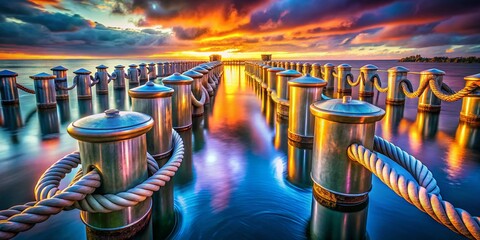 Wall Mural - Surreal Seascape: Twisted Bollards & Ethereal Mooring Lines