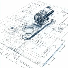 Poster - Camera Lens Blueprint Design with Technical Drawing Elements