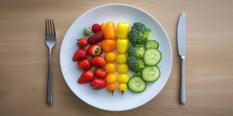 Poster - A vibrant plate of colorful fruits and vegetables symbolizing balanced nutrition and wellness
