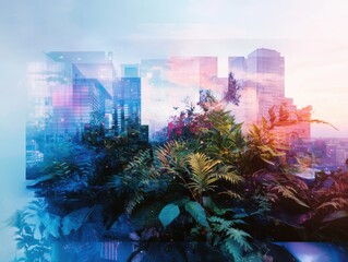 Poster - Fusion of nature and technology bioluminescent flora in a cyberpunk urban landscape gigapixel viewpoint