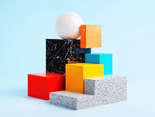 Poster - Exploring playful oversized geometric shapes in a whimsical arrangement digital art bright colors creative environment abstract viewpoint for gigapixel engagement