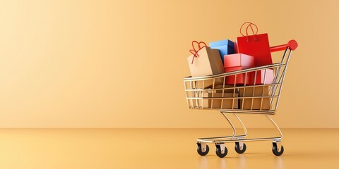 Leinwandbilder - A conceptual image of a digital shopping cart filled with products, set against a simple, neutral background