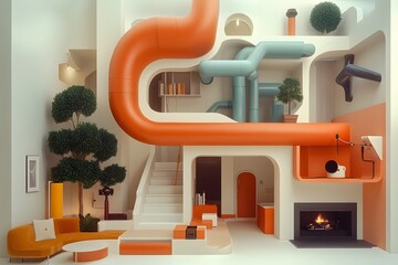 Poster - captivating cutaway view showcasing the intricate network of pipes and conduits that power a comfort