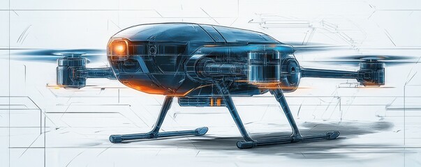 Poster - Futuristic drone with glowing accents in a conceptual technological design