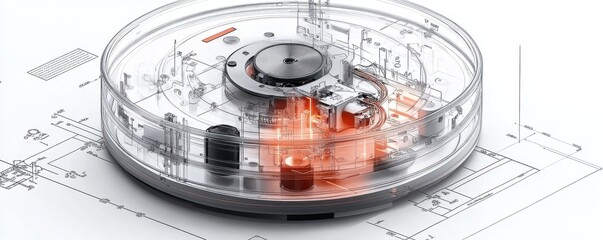 Poster - transparent design of a robotic device illustrating inner technical components and circuits