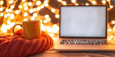 Leinwandbilder - A remote worker in a cozy home office, laptop open, coffee cup beside, showcasing flexibility in business