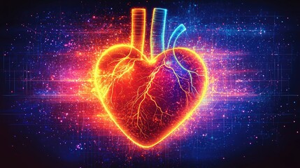 Poster - Digital Heart Anatomy Illuminated Vividly in Neon Hues