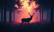 © john - silhouette of a red deer stag in a beautiful forrest clearing , Generative AI