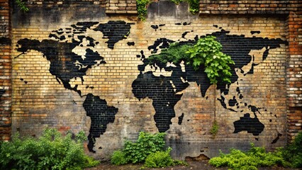 Wall Mural - Urban Exploration: Black Dotted World Map Graffiti Art Photography