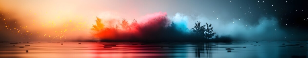 Poster - Dreamscape Glowing Metropolis Shrouded in Ethereal Mists   Futuristic urban landscape with vibrant pink and blue hues misty atmosphere and captivating digital cityscape