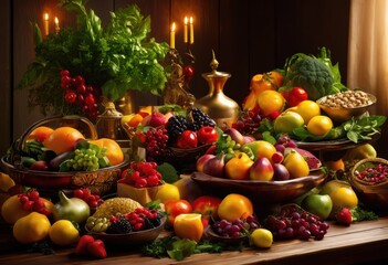 Wall Mural - colorful display vibrant fruits vegetables arranged lavish spread stunning culinary presentation, rainbow, lgbtq, lgbt, pride, love, equality, arrangement