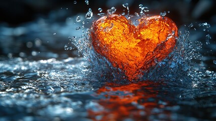 Poster - Fiery Heart Shaped Liquid Splashing in Water