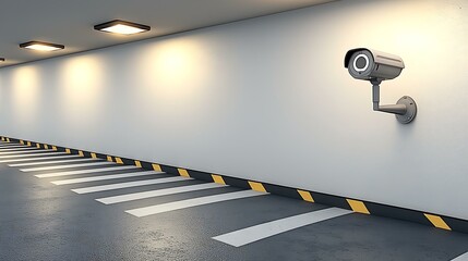 a symbolic representation of surveillance with a single security camera attached to a featureless wh