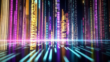 Fototapete - Vibrant blue and pink digital matrix projection with flowing data lines in high resolution