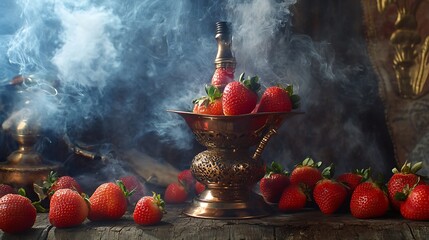 Wall Mural - Hookah smoking along with strawberry