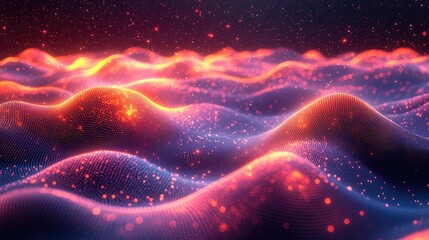 Poster - Abstract Glowing Waves of Digital Particles