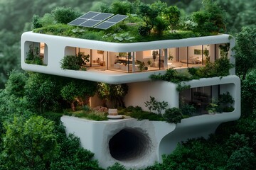 Poster - futuristic eco friendly residential dwelling featuring integrated underground water and waste infras