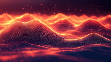 Poster - Abstract fiery landscape digital art glowing hills