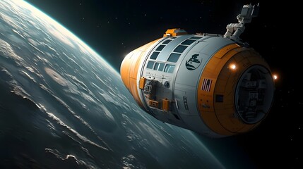 Poster - Futuristic space cargo ship docking at a lunar trade station robotic arms unloading essential supplies as part of an interplanetary supply chain concept