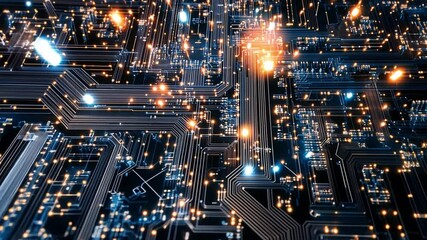 Poster - Exploring the intricate design of a glowing circuit board in high definition