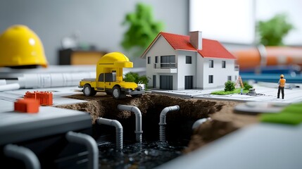 Poster - highly detailed 3d rendering showcasing the underground plumbing and essential building features of 